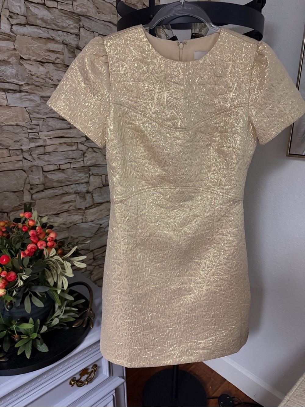 LOFT Metallic Gold Short-Sleeve Shift Dress